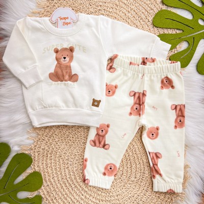 Conj. Casaco Super Cute Baby Bear e Calça - Off White